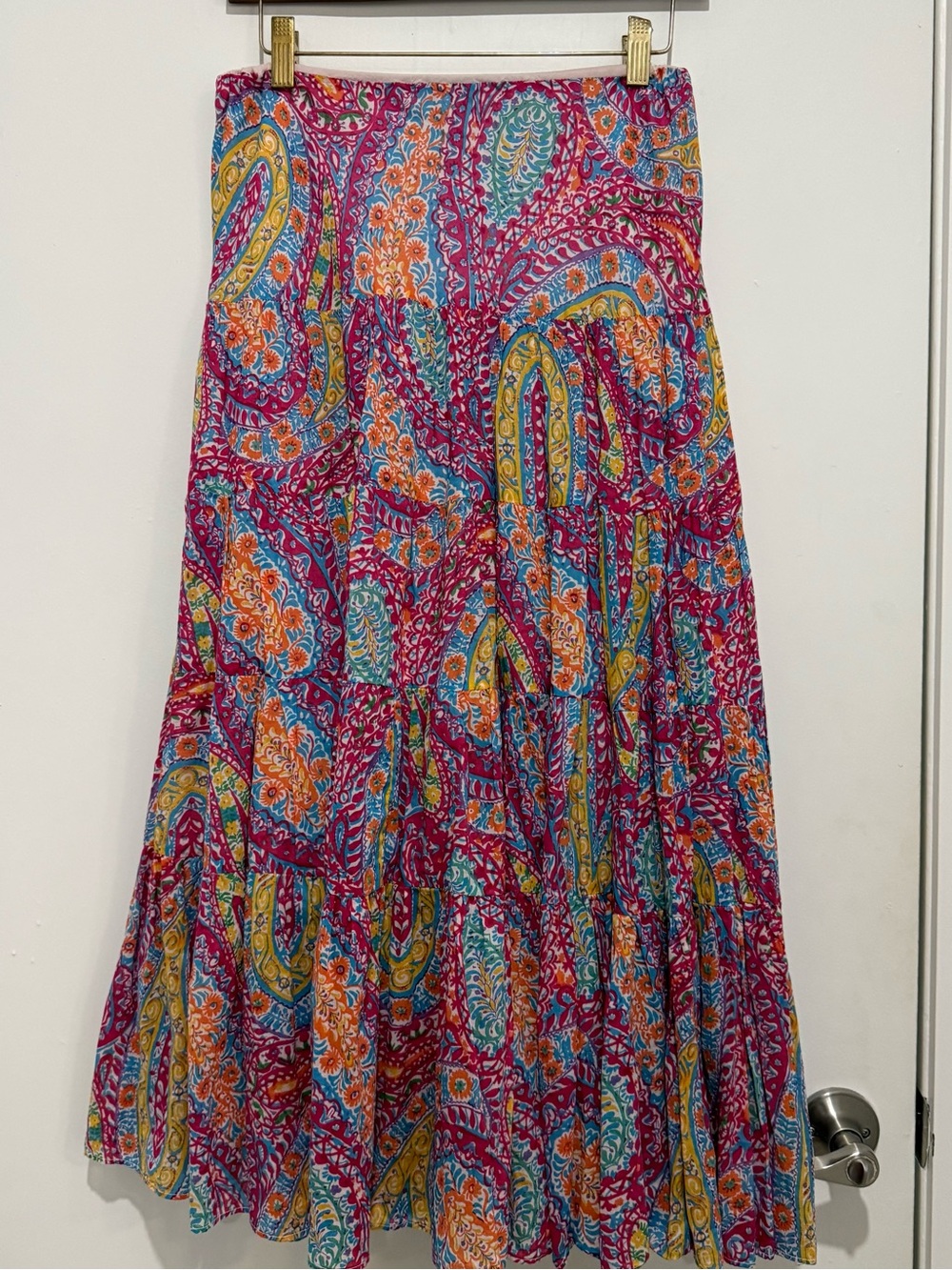 Lauren Ralph Lauren Petite Paisley Tiered Maxi Skirt Boho Patchwork Floral